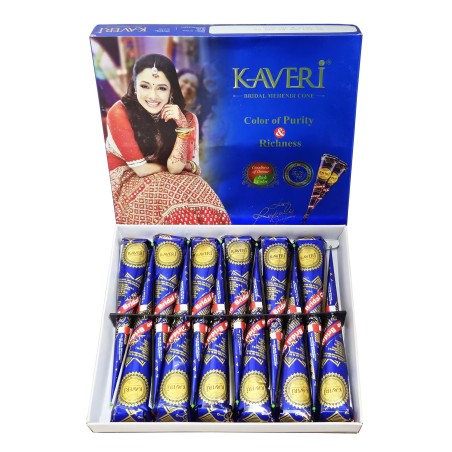 Kaveri naturlig brun henna til mehndi – æske med 12 store kegler (30 g)