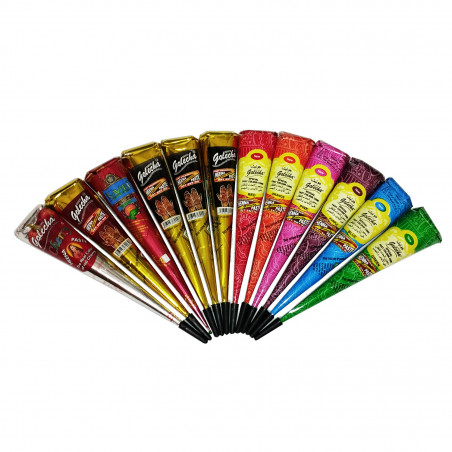 12er‑Set farbige Henna‑Tattoo‑Farbe – Henna‑Kegel für temporäre Tattoos 12er‑Set farbige Henna‑Tattoo‑Farbe – Henna‑Kegel für temporäre Tattoos