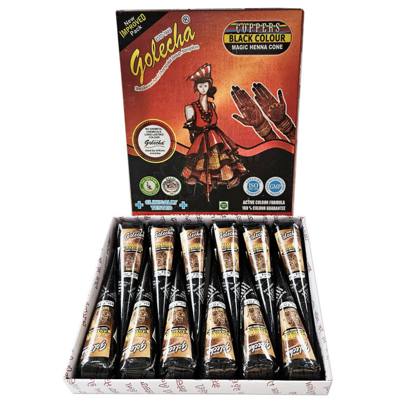 12er-Box Golecha (Coppers) – fertige henna paste für temporäre Tattoos, Schwarz