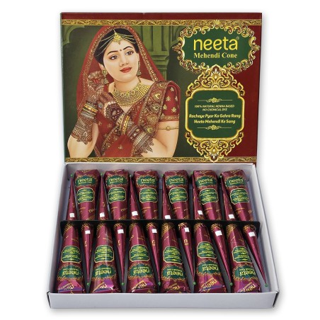 Kegler til hennatatovering Neeta i æske med 12 stk.