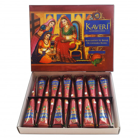 12 x Fresco (12/24) Kaveri Henna - Henné naturale marrone per tatuaggi (scatola di 12 coni)