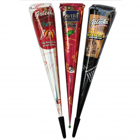 3 Henna Cones Set - Black, Red, Natural Henna for Temporary Tattoo