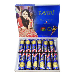 12 x Fersk henna Kaveri Premium (11/2024) – naturleg brun henna for mehendi (kasse med 12 store kremmarhus)