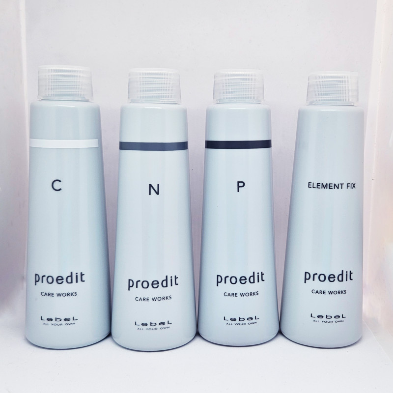 Salonbehandling Lebel Proedit Care Works (C/N/P/Element Fix) – professionelt firetrins system til genopbygning af håret