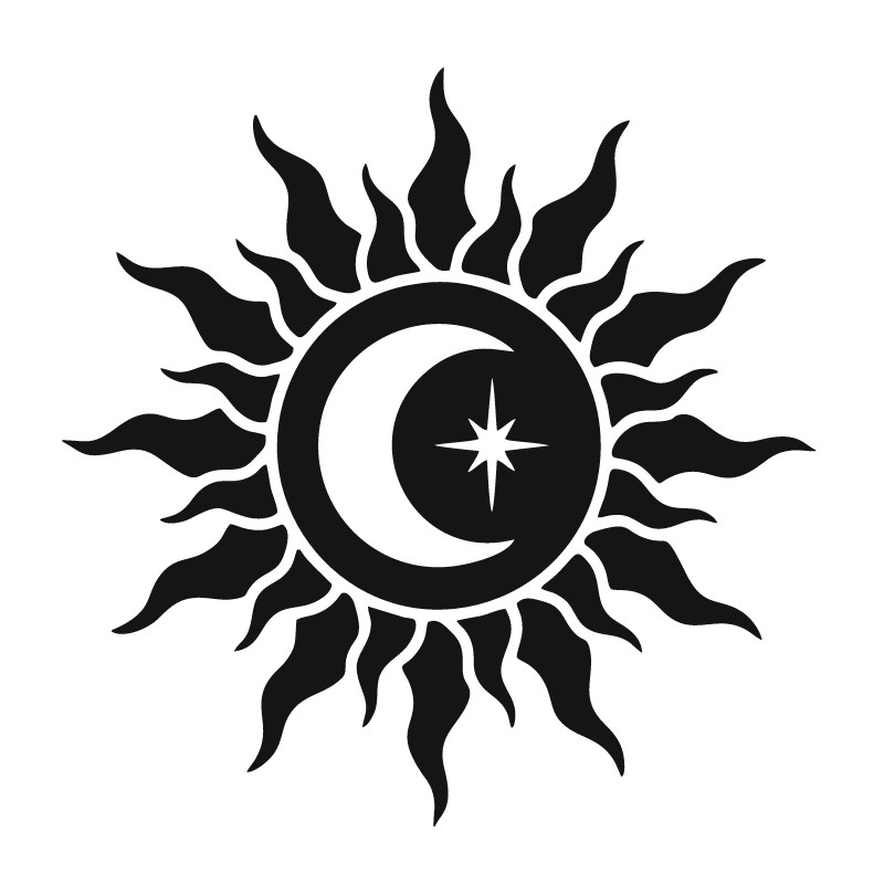 Måne og stjerne i sol henna-skabelon 7 × 7 cm