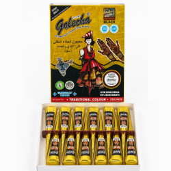 Box mit 12 schwarzen Golecha Henna-Tattoo-Kegeln à 25 g für temporäre Tattoos