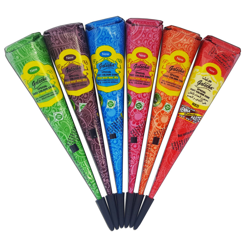 Set van 6 henna kegels - multicolor henna voor tijdelijke tatoeages