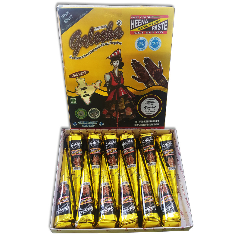 12er-Box Golecha – fertige henna paste für temporäre Tattoos, Schwarz